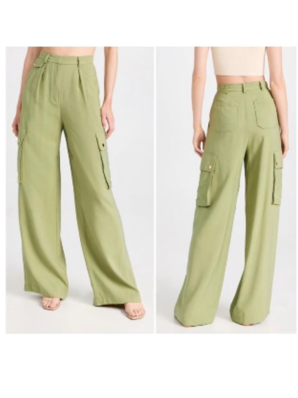 NEW Ramy Brooks Emil Olive Green Wide Leg Cargo Pants